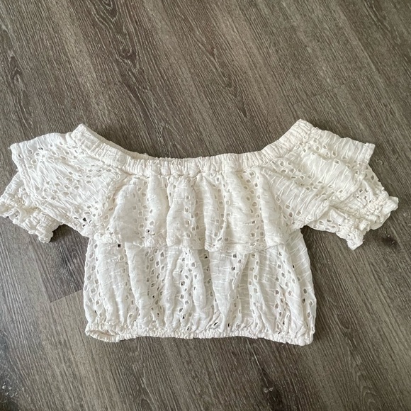 Free People Cream Eyelet Off-Shoulder Top - Picture 2 of 4